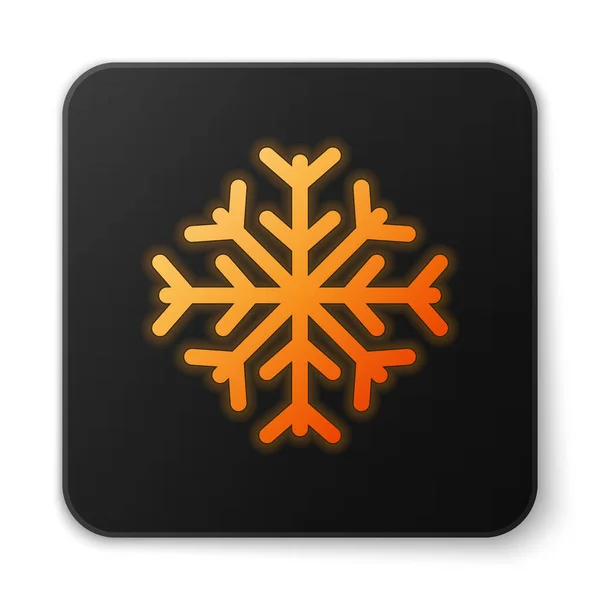 Pomarańczowy świecący neon Ikona płatka śniegu izolowana na białym tle. Czarny kwadrat. Ilustracja wektora — Wektor stockowy
