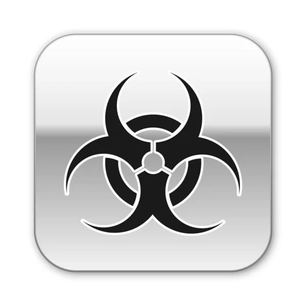 Fekete Biohazard szimbólum ikon elszigetelt fehér alapon. Ezüst négyzet gomb. Vektorillusztráció — Stock Vector