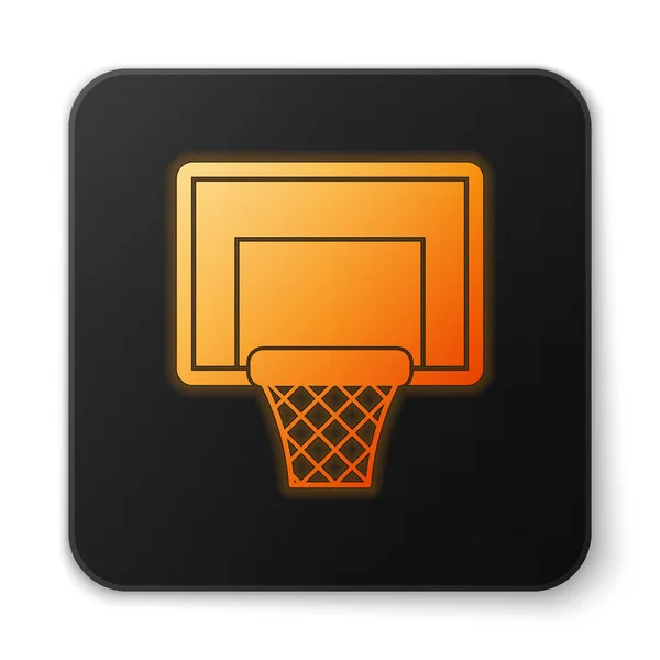 Orange glowing neon Basketball backboard icon isolated on white background. Black square button. Vector Illustration — Stock Vector