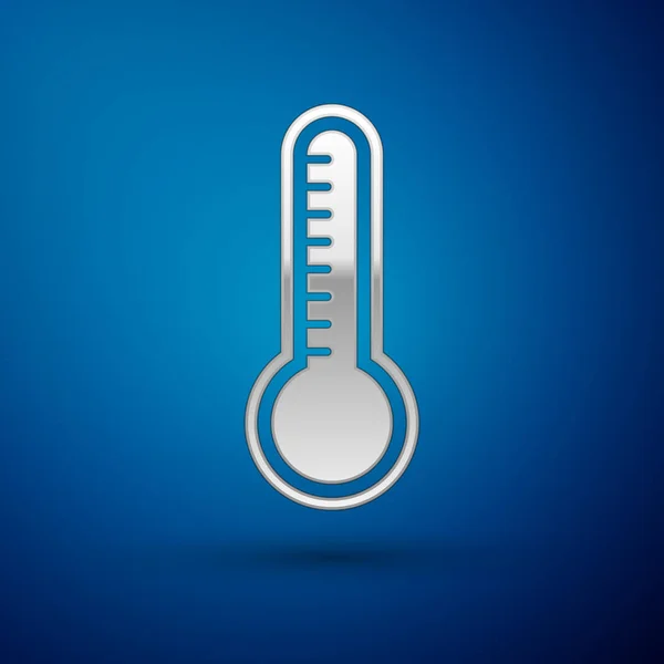 Αργυρό Μετεωρολογικό θερμόμετρο μέτρησης θερμότητας και κρύο εικονίδιο απομονώνονται σε μπλε φόντο. Θερμομετρικό εξοπλισμό που δείχνει ζεστό ή κρύο καιρό. Εικονογράφηση διανύσματος — Διανυσματικό Αρχείο
