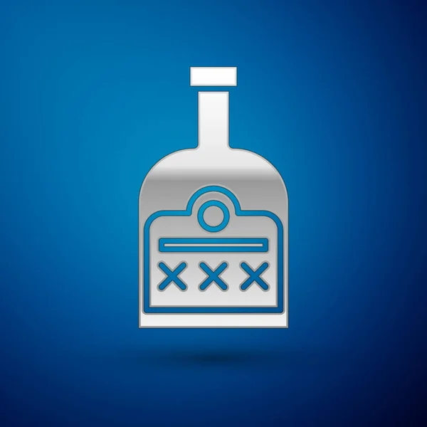 Stříbrný alkohol nápoj Rum láhev ikona izolované na modrém pozadí. Vektorová ilustrace — Stockový vektor