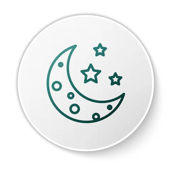 Зеленая Луна и звезды значок изолированы на белом фоне. Кнопка белого круга. Векторная миграция — стоковый вектор