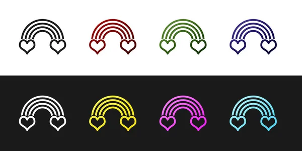 Set Regenbogen mit Herz-Symbol isoliert auf schwarzem und weißem Hintergrund. Vektorillustration — Stockvektor