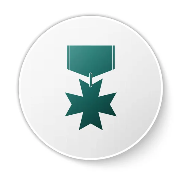 Ícone de medalha de recompensa militar verde isolado no fundo branco. Assinatura do exército. Botão de círculo branco. Ilustração vetorial — Vetor de Stock