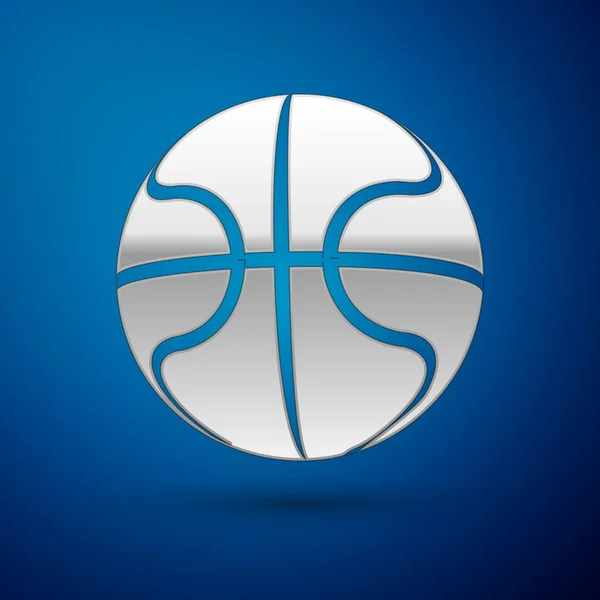 Silver Basketball pictogram geïsoleerd op blauwe achtergrond. Sport symbool. Vector Illustratie — Stockvector
