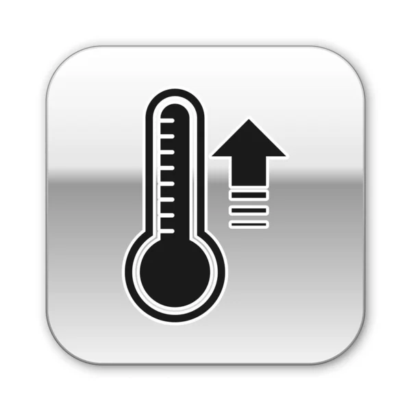 Termometro Meteorologia nera che misura il calore e l'icona a freddo isolata su sfondo bianco. Apparecchiatura termometrica che mostra tempo caldo o freddo. Pulsante quadrato argento. Illustrazione vettoriale — Vettoriale Stock