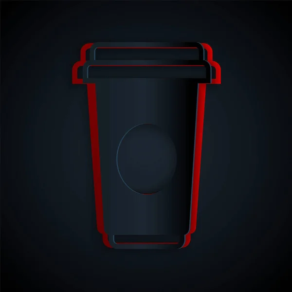 Carta tagliata icona tazza di caffè isolato su sfondo nero. Tazza di caffè usa e getta con caffè caldo. Stile cartaceo. Illustrazione vettoriale — Vettoriale Stock