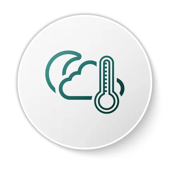 Grön termometer och moln med månen ikon isolerad på vit bakgrund. Vit cirkel knapp. Vektor Illustration — Stock vektor
