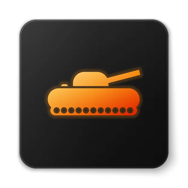 Orange glödande neon Militär tank ikon isolerad på vit bakgrund. Svart fyrkant. Vektor Illustration — Stock vektor