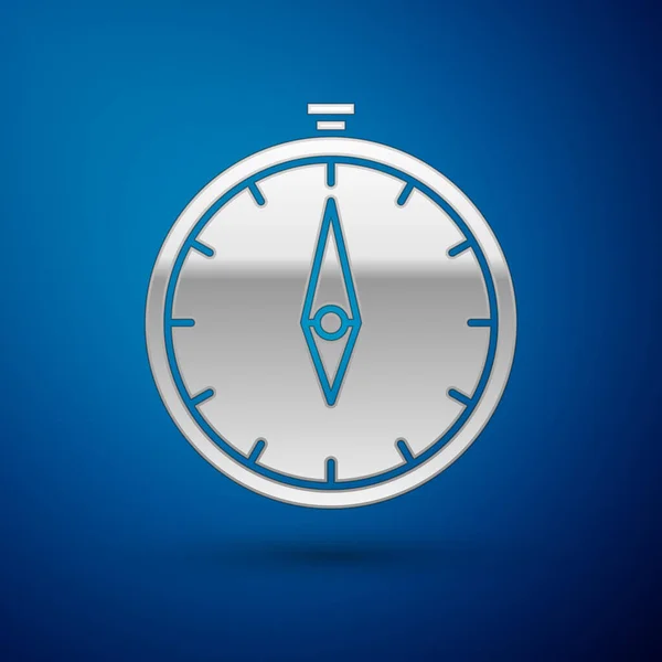 Ikona Silver Compass izolovaná na modrém pozadí. Windrose navigační symbol. Znamení větrné růže. Vektorová ilustrace — Stockový vektor