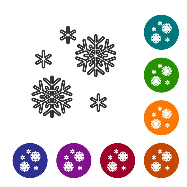 Linha cinza ícone de neve isolado no fundo branco. Definir ícones em botões de círculo de cores. Ilustração vetorial — Vetor de Stock