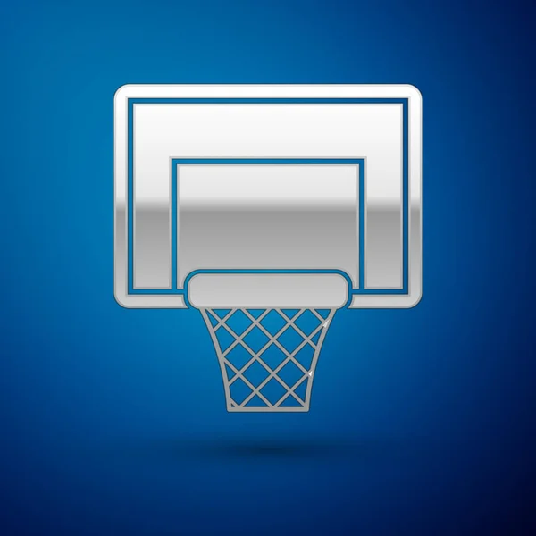 Srebrna ikona deski do koszykówki odizolowana na niebieskim tle. Ilustracja wektora — Wektor stockowy