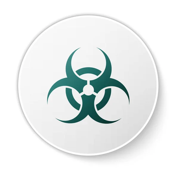 Zöld Biohazard szimbólum ikon elszigetelt fehér alapon. Fehér kör gomb. Vektorillusztráció — Stock Vector