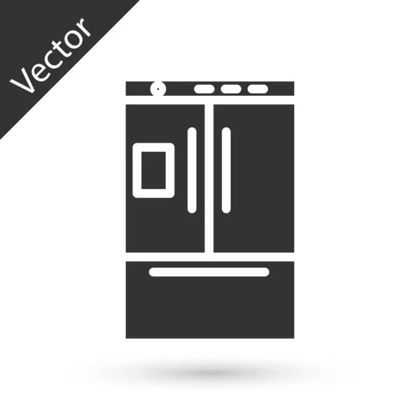 Graues Kühlschranksymbol isoliert auf weißem Hintergrund. Kühlschrank mit Gefrierfach Kühlschrank. Haushaltstechnologie und Haushaltsgeräte. Vektorillustration — Stockvektor