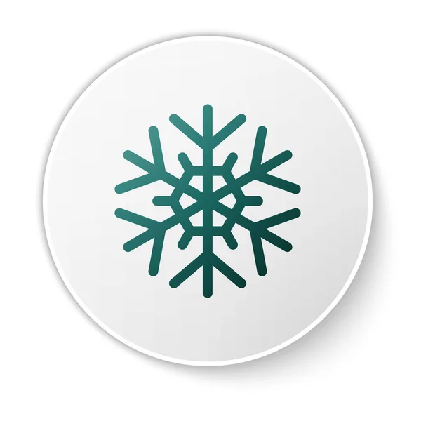 Grön snöflinga ikon isolerad på vit bakgrund. Vit cirkel knapp. Vektor Illustration — Stock vektor