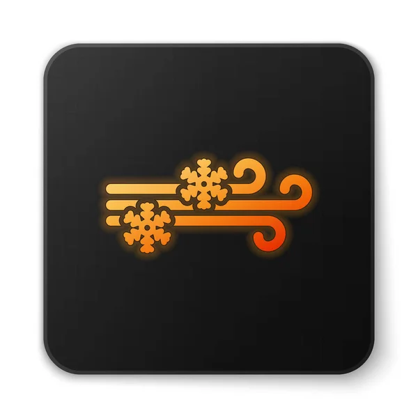 Orange leuchtender Neon-Wind und Schnee-Ikone isoliert auf weißem Hintergrund. windiges Wetter. schwarzer quadratischer Knopf. Vektorillustration — Stockvektor