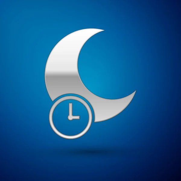 Silver Sleeping moon icoon geïsoleerd op blauwe achtergrond. Vector Illustratie — Stockvector