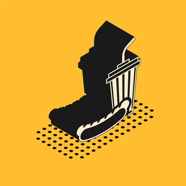Icono isométrico de soda y perrito caliente aislado sobre fondo amarillo. Un símbolo de comida rápida. Ilustración vectorial — Archivo Imágenes Vectoriales