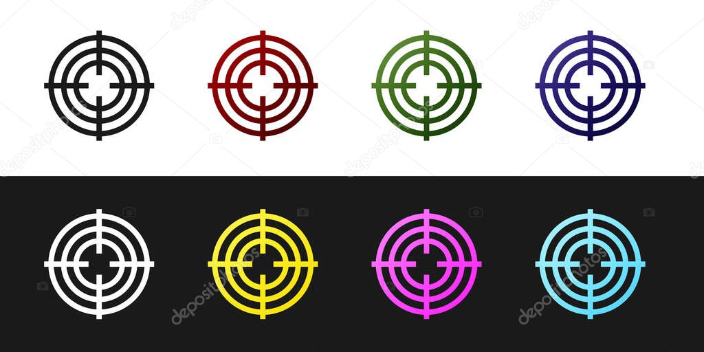Set Target sport for shooting competition icon isolated on black and white background. Clean target with numbers for shooting range or shooting. Vector Illustration