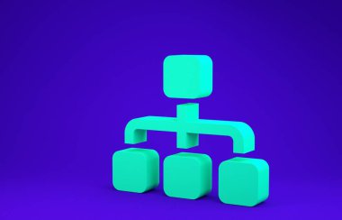 Yeşil İş hiyerarşisi organogram grafiği bilgi ikonu mavi arkaplanda izole edildi. Kurumsal yapı grafik elementleri. Minimalizm kavramı. 3d illüstrasyon 3B canlandırma