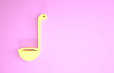 Sarı Mutfak kepçe ikonu pembe arka planda izole edilmiş. Mutfak aletleri. Çatal kaşık tabelası. Minimalizm kavramı. 3d illüstrasyon 3B canlandırma