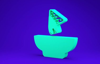 Mavi arka planda yeşil Nacho tabağı simgesi izole edildi. Tortilla cipsi veya nachos tortilla. Geleneksel Meksika fast food 'u. Minimalizm kavramı. 3d illüstrasyon 3d canlandırma