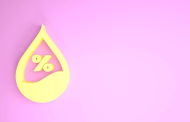 Sarı Su Düşürme Simgesi pembe arka planda izole edildi. Nem analizi. Minimalizm kavramı. 3d illüstrasyon 3d canlandırma