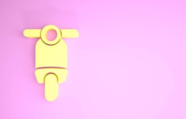 Sarı Scooter simgesi pembe arka planda izole edildi. Minimalizm kavramı. 3d illüstrasyon 3B canlandırma