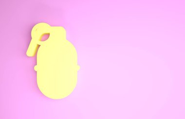 Sarı El bombası ikonu pembe arka planda izole edildi. Bomba patlaması. Minimalizm kavramı. 3d illüstrasyon 3B canlandırma