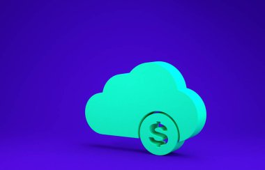 Yeşil Kripto para birimi bulut maden ikonu mavi arka planda izole. Engelleme teknolojisi, bitcoin, dijital para piyasası, kripto para cüzdanı. Minimalizm kavramı. 3d illüstrasyon 3d canlandırma