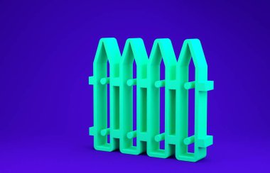 Yeşil Bahçe çiti ahşap ikonu mavi arka planda izole edilmiş. Minimalizm kavramı. 3d illüstrasyon 3B canlandırma