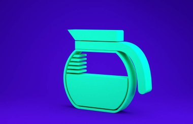 Yeşil kahve demliği ikonu mavi arkaplanda izole edilmiş. Minimalizm kavramı. 3d illüstrasyon 3B canlandırma