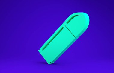 Yeşil Kurşun simgesi mavi arkaplanda izole edildi. Minimalizm kavramı. 3d illüstrasyon 3B canlandırma
