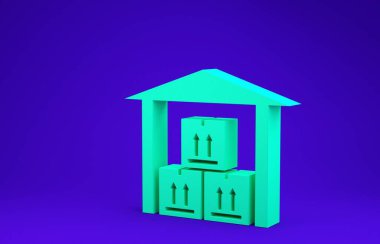 Yeşil Depo simgesi mavi arkaplanda izole edildi. Minimalizm kavramı. 3d illüstrasyon 3B canlandırma