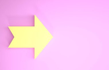 Sarı Ok simgesi pembe arkaplanda izole edildi. Yön Arrowhead sembolü. Navigasyon işaretçisi işareti. Minimalizm kavramı. 3d illüstrasyon 3d canlandırma