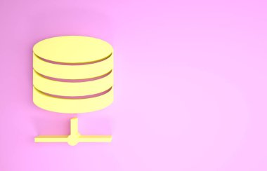 Sarı Sunucu, Data, Web sunucu simgesi pembe arkaplanda izole edildi. Minimalizm kavramı. 3d illüstrasyon 3B canlandırma