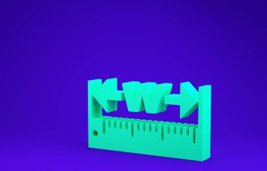 Yeşil Ölçüm boy ve uzunluk simgesi mavi arkaplanda izole edildi. Cetvel, düzlük, ölçek sembolü. Minimalizm kavramı. 3d illüstrasyon 3d canlandırma
