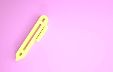 Sarı kalem çizgisi simgesi pembe arkaplanda izole edildi. Minimalizm kavramı. 3d illüstrasyon 3d canlandırma