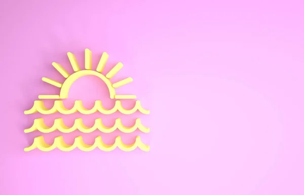 Yellow Sunset icon isolated on pink background. Minimalism concept. 3d illustration 3D render