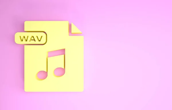 Yellow WAV file document. Download wav button icon isolated on pink background. WAV waveform audio file format for digital audio riff files. Minimalism concept. 3d illustration 3D render — ストック写真