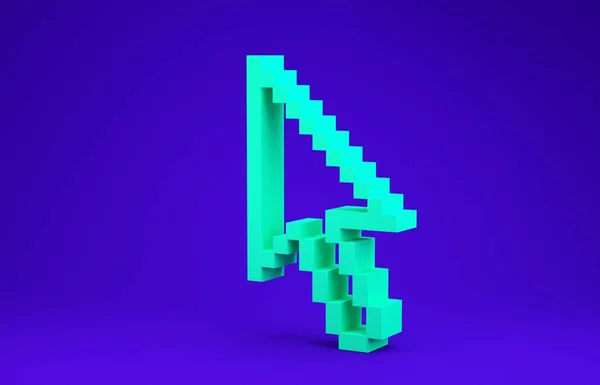 Ícone cursor seta Pixel verde isolado no fundo azul. Conceito de minimalismo. 3D ilustração 3D render — Fotografia de Stock