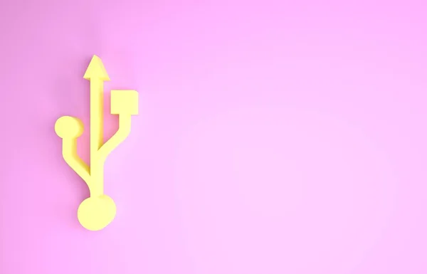 Gul Usb symbol ikon isolerad på rosa bakgrund. Minimalistiskt koncept. 3D-illustration 3D-återgivning — Stockfoto