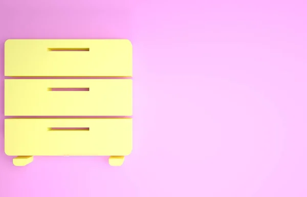 Ikon meja Furniture Kuning terisolasi pada latar belakang merah muda. Konsep minimalisme. Tampilan 3D ilustrasi 3d — Stok Foto
