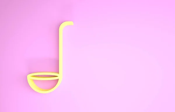 Gelbe Kelle Symbol isoliert auf rosa Hintergrund. Kochutensilien. Bestecklöffelzeichen vorhanden. Minimalismus-Konzept. 3D Illustration 3D Renderer — Stockfoto