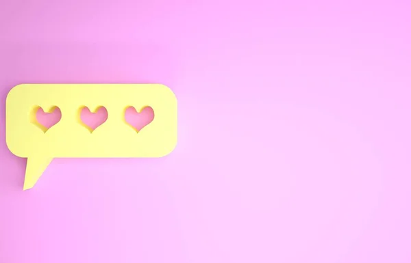 Yellow Like and heart icon isolated on pink background. Counter Notification Icon. Follower Insta. Minimalism concept. 3d illustration 3D render — Stock Photo, Image