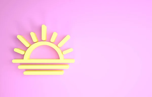 Icono amarillo del atardecer aislado sobre fondo rosa. Concepto minimalista. 3D ilustración 3D render — Foto de Stock