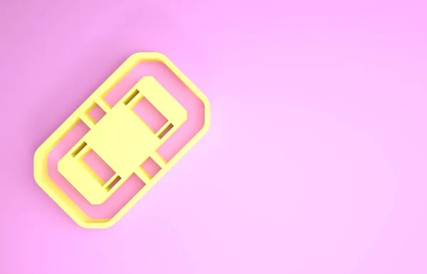 Yellow Rafting boat icon isolated on pink background. Inflatable boat. Water sports, extreme sports, holiday, vacation, team building. Minimalism concept. 3d illustration 3D render — Stock Photo, Image