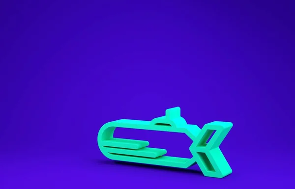 푸른 배경에 고립 된 녹색 잠수함 아이콘. 군용 함선. 미니멀리즘의 개념입니다. 3d 삽화 3D 렌더링 — 스톡 사진