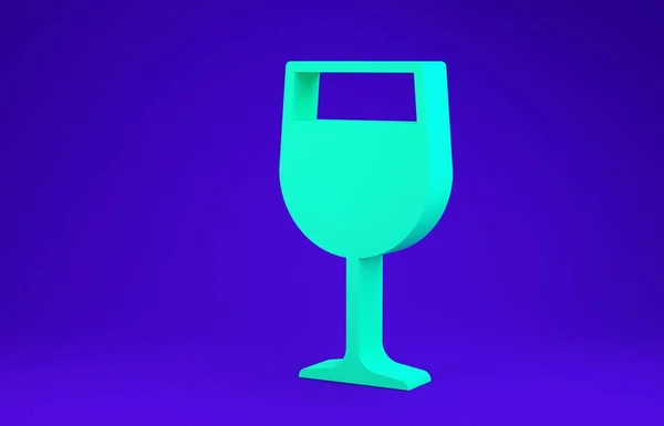 Icono de copa de vino verde aislado sobre fondo azul. Icono de vino. Símbolo de copa. Señal de cristalería. Concepto minimalista. 3D ilustración 3D render — Foto de Stock