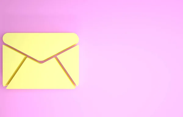 Icona della busta gialla isolata su sfondo rosa. E-mail messaggio lettera simbolo. Concetto minimalista. Illustrazione 3d rendering 3D — Foto Stock